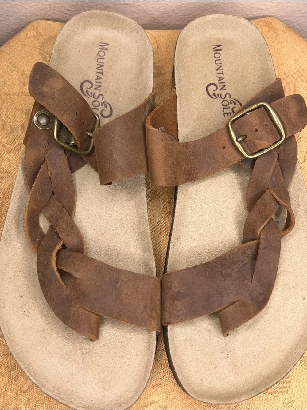Size 8 Womens Mountain Some Brown Leather Sandals Braided Hippie Beach Boho